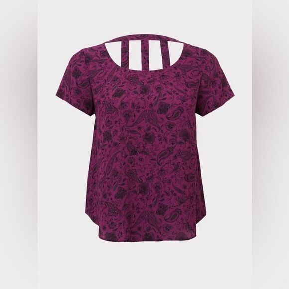 Torrid Abbey Georgette Cage Back Blouse Size 0/Large/12 Paisley Print - Picture 4 of 13